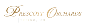 prescott orchards logo in gold script writing